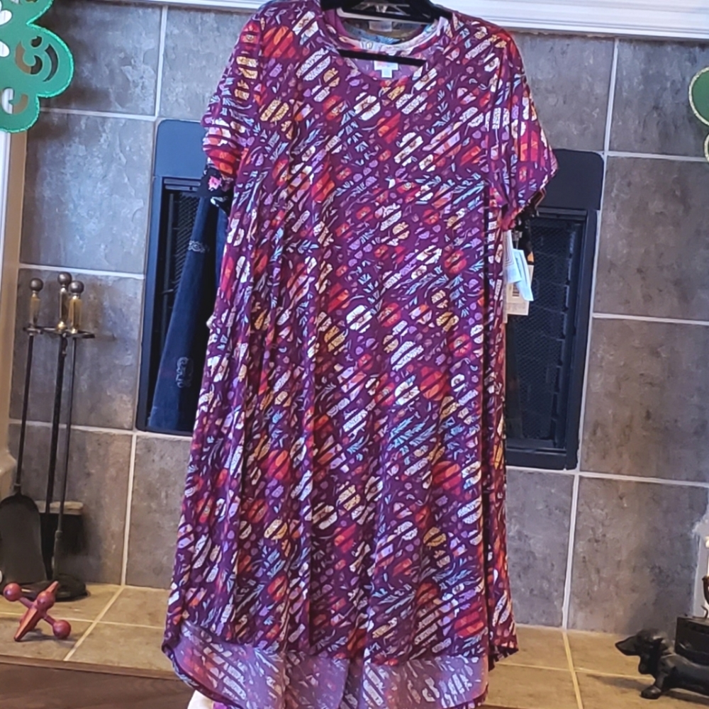 LuLaRoe 2XL Carly High-Low Dress Floral Stripes- NWT